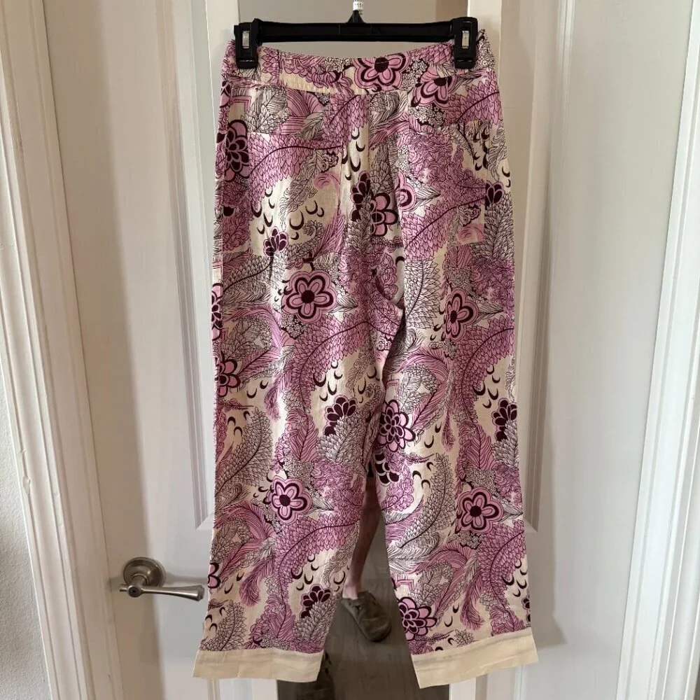 Derek Lam 10 Crosby Atticus Floral Tapered Linen Utility Pants Pink Womens - Picture 7 of 7